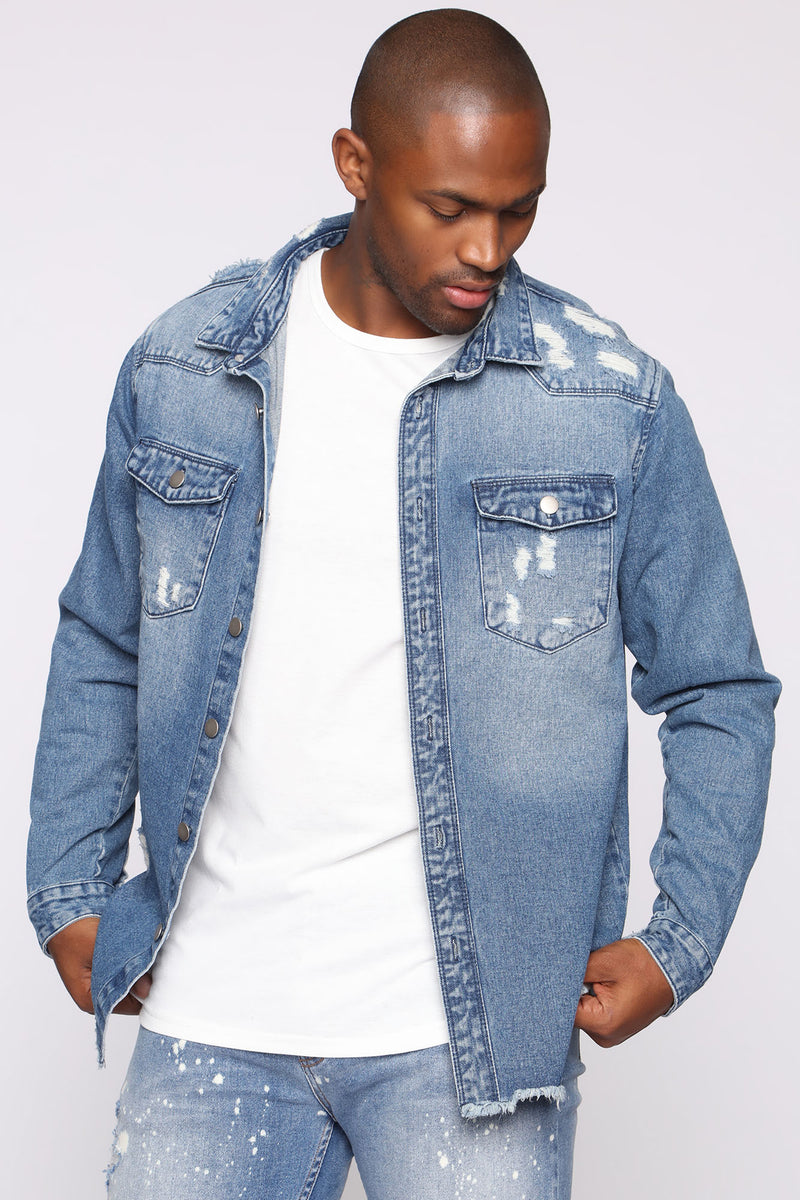 Dangerous Distressed Denim Woven Top - Medium Wash | Fashion Nova, Mens ...