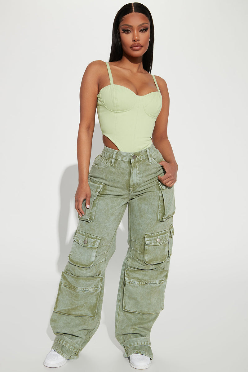 Billie Low Slung Cargo Jeans - Green | Fashion Nova, Jeans | Fashion Nova