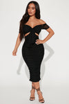 Simple And Sweet Mesh Ruched Dress - Black