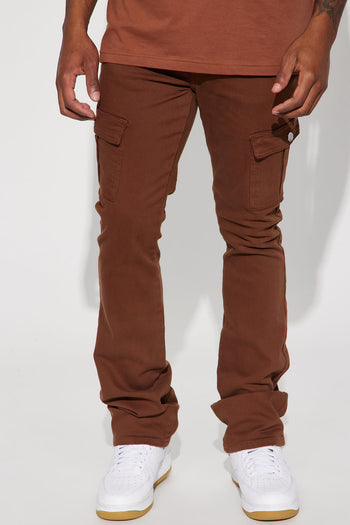Pull Up Stacked Nylon Pants - Brown