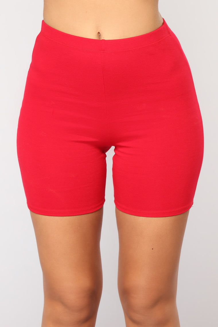 red biker shorts outfit