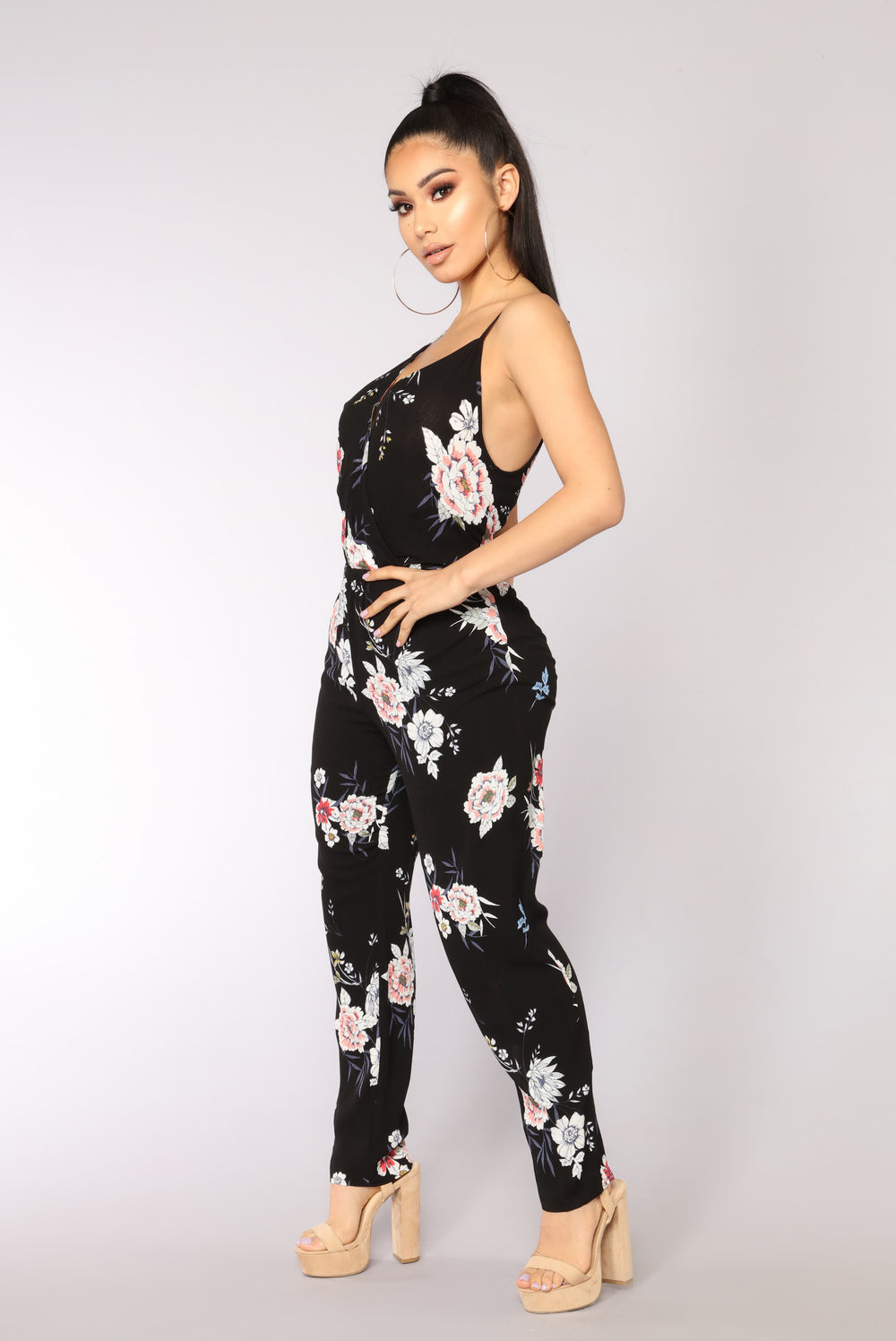 Vacation Days Floral Jumpsuit - Black