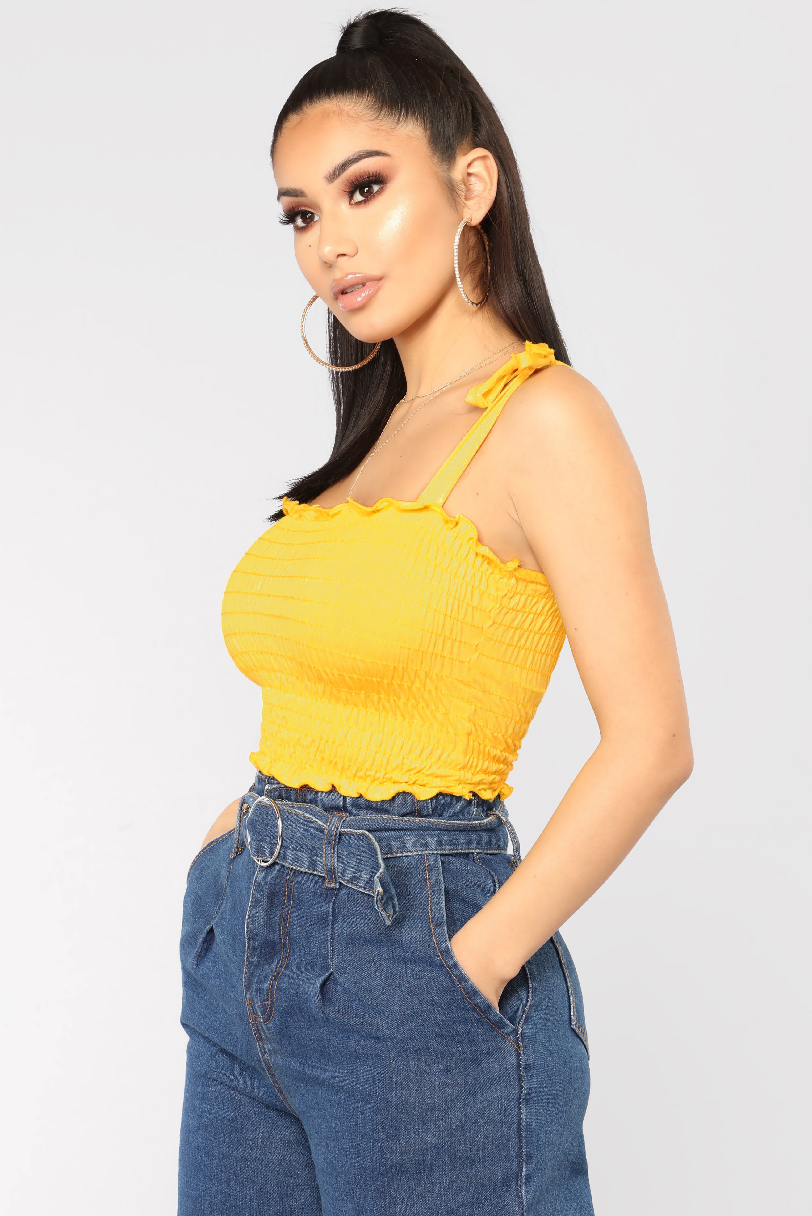 All Smocked Up Crop Top - Mustard