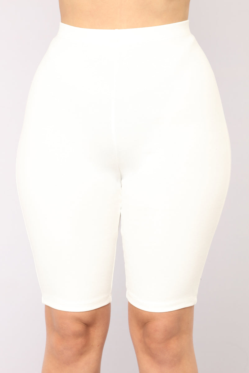 short white biker shorts