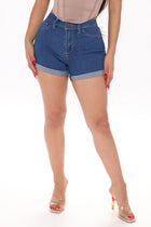 No Muffin Top Denim Shorts - Medium Wash