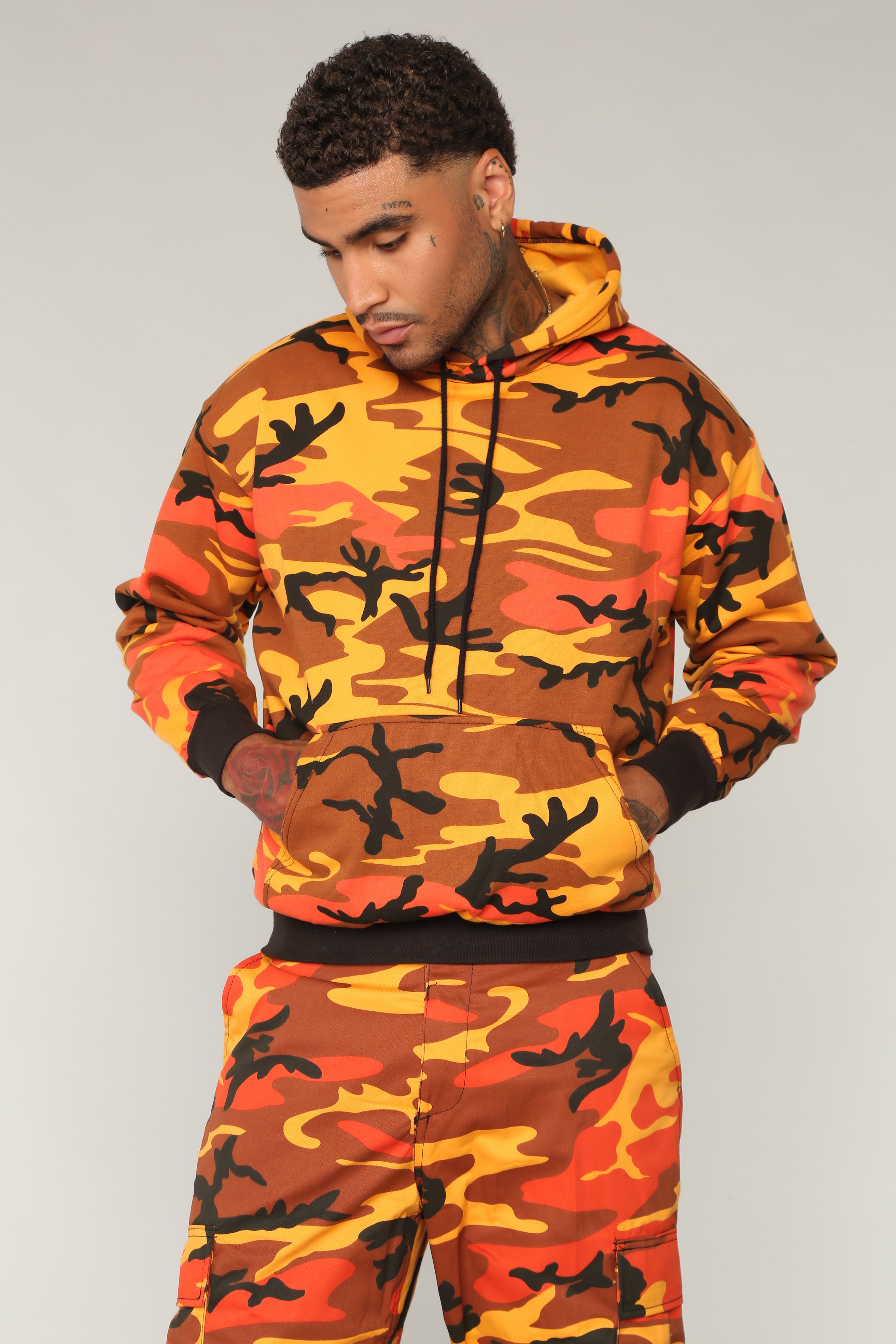 orange camo sweatshirt