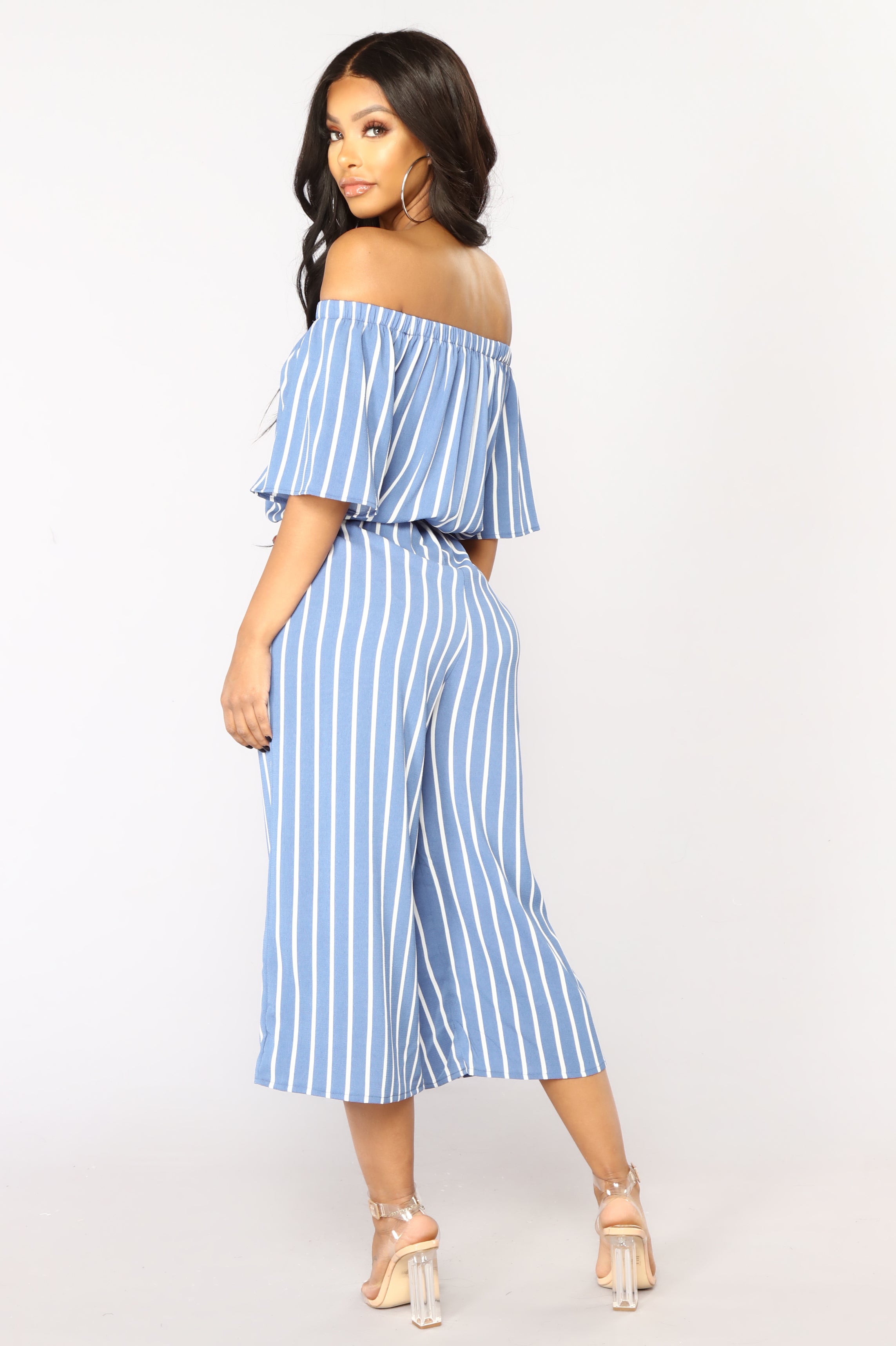 light blue striped jumpsuit