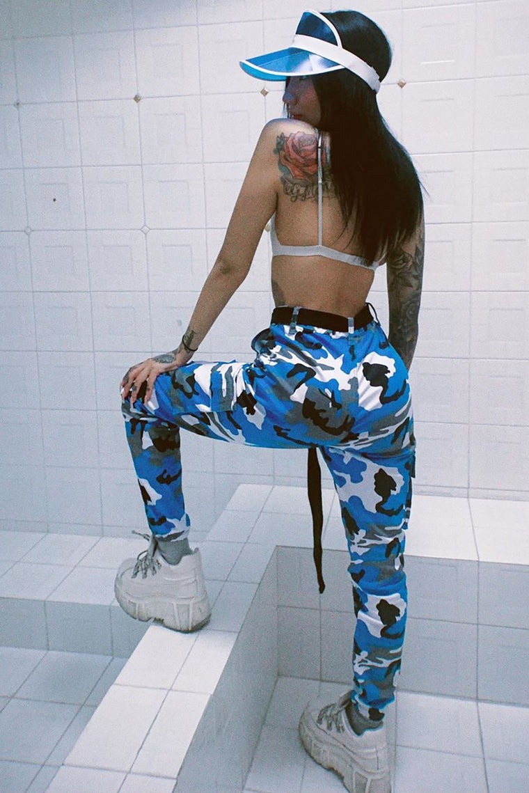 blue camo pants fashion nova