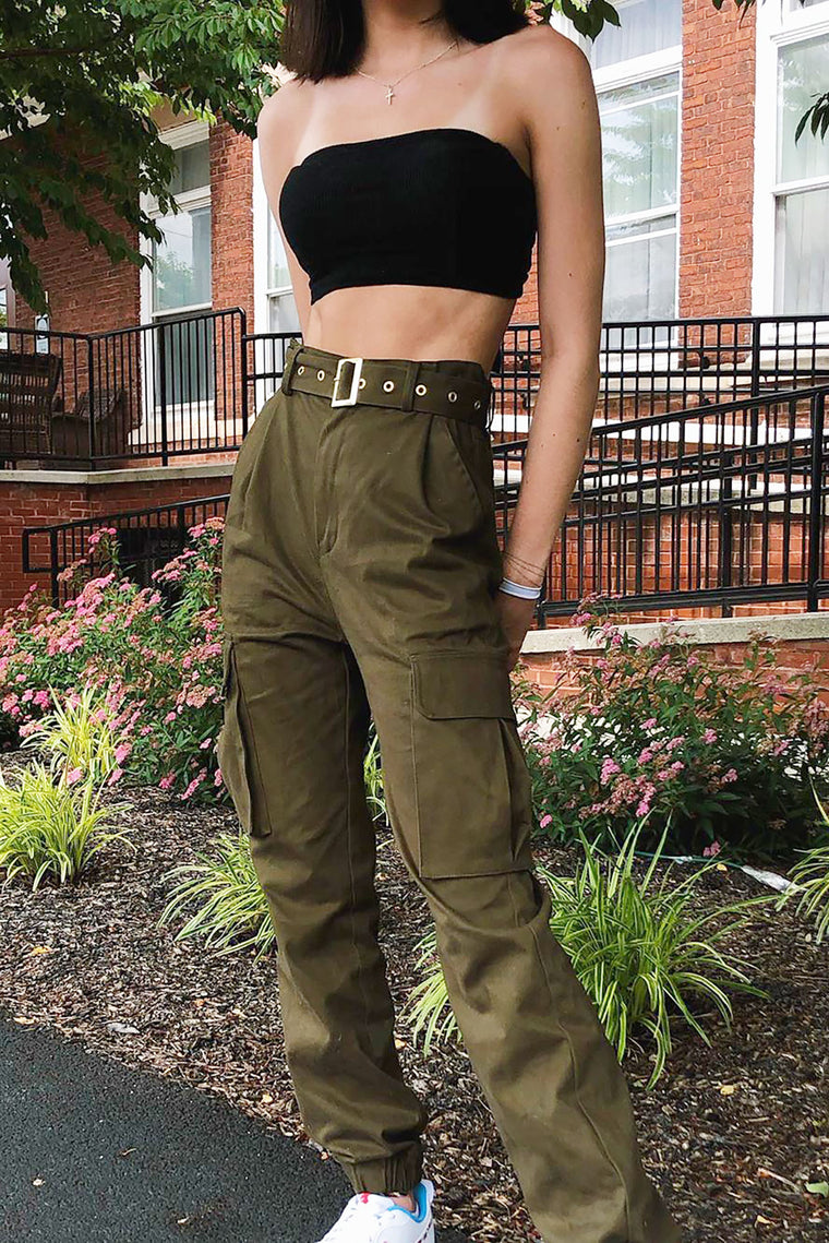 womens olive green cargo jogger pants