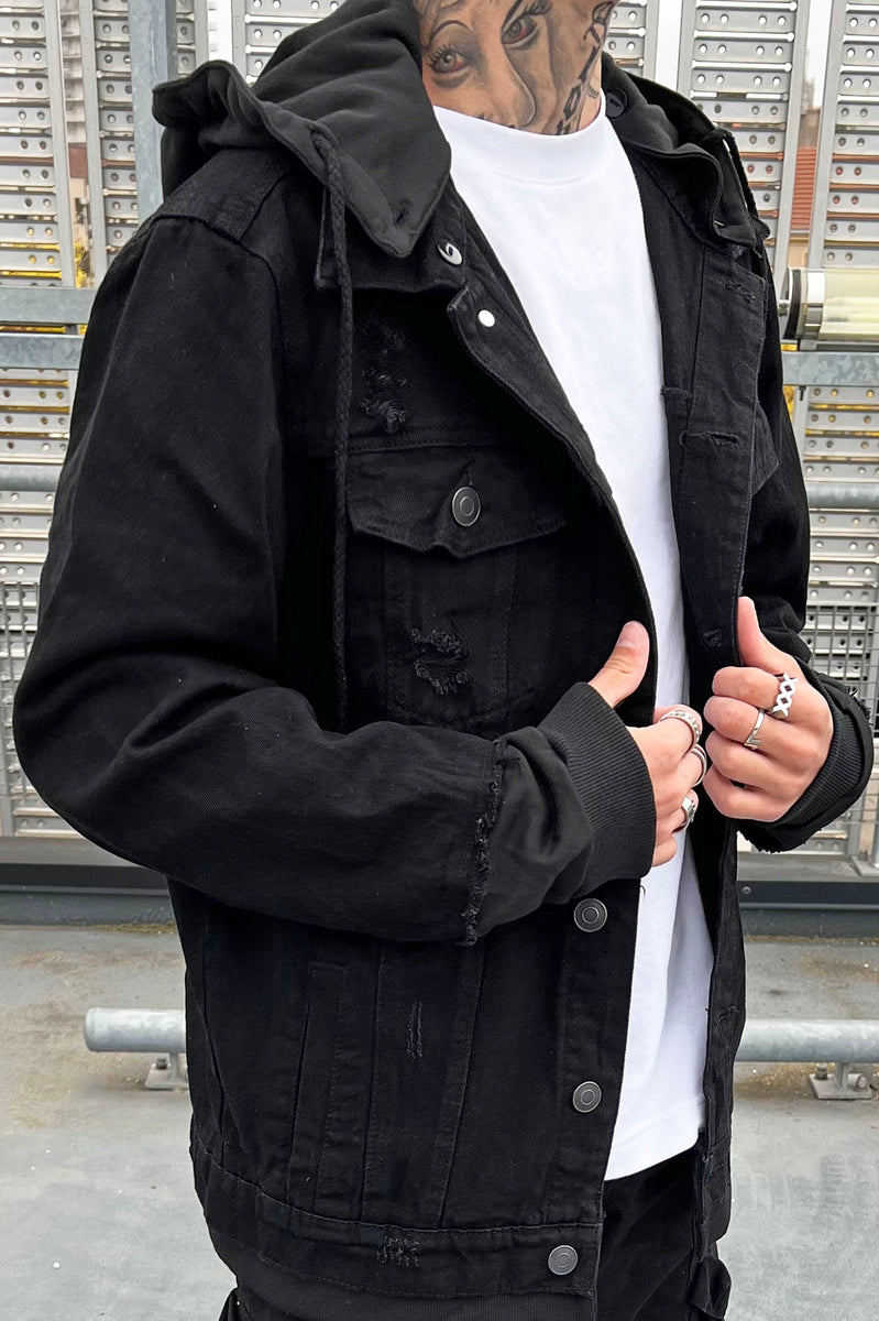 Cavin Denim Jacket With Hood - Black | Fashion Nova, Mens Denim Jackets ...