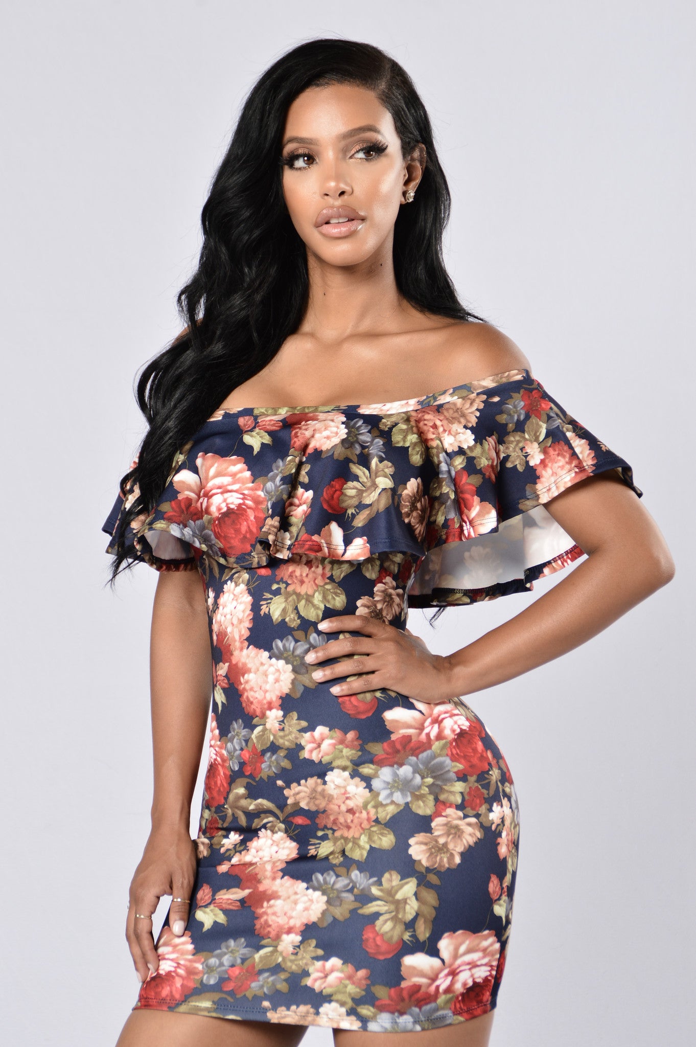 Flower Shower Dress - Navy