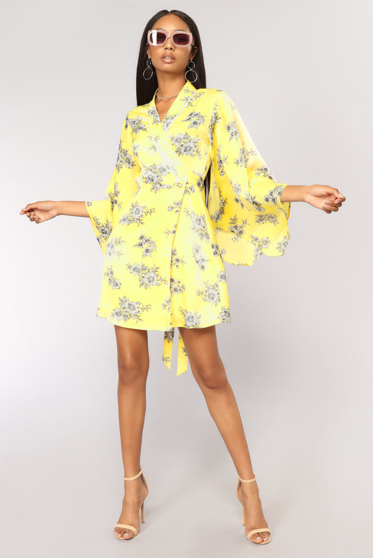 womens yellow wrap dress