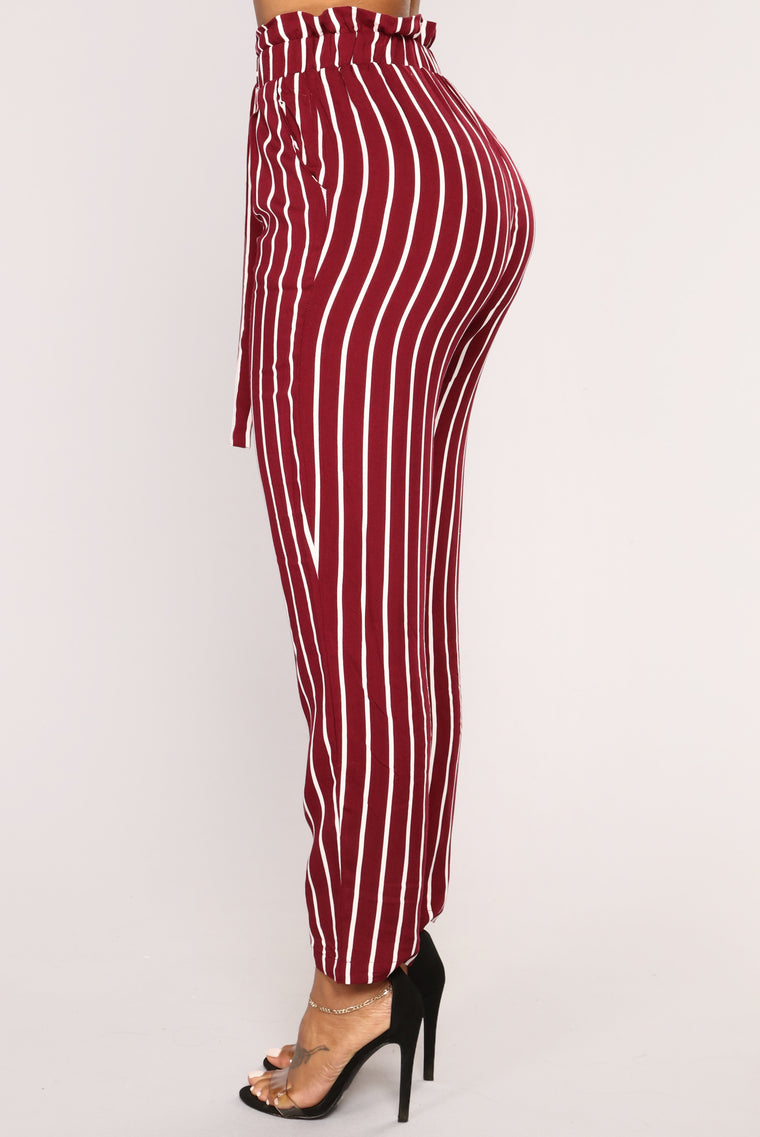 maroon and white striped pants