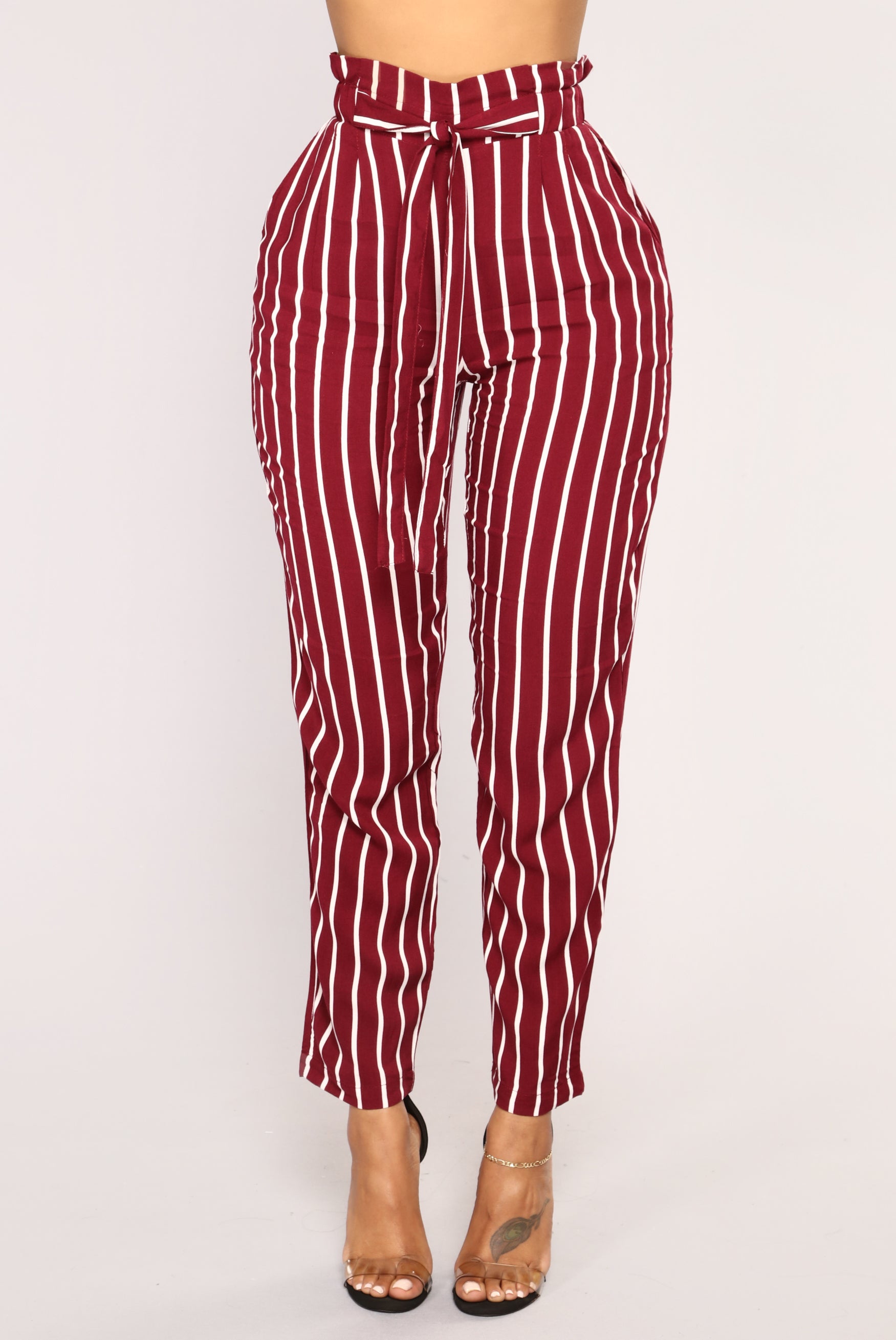 red and white striped pants