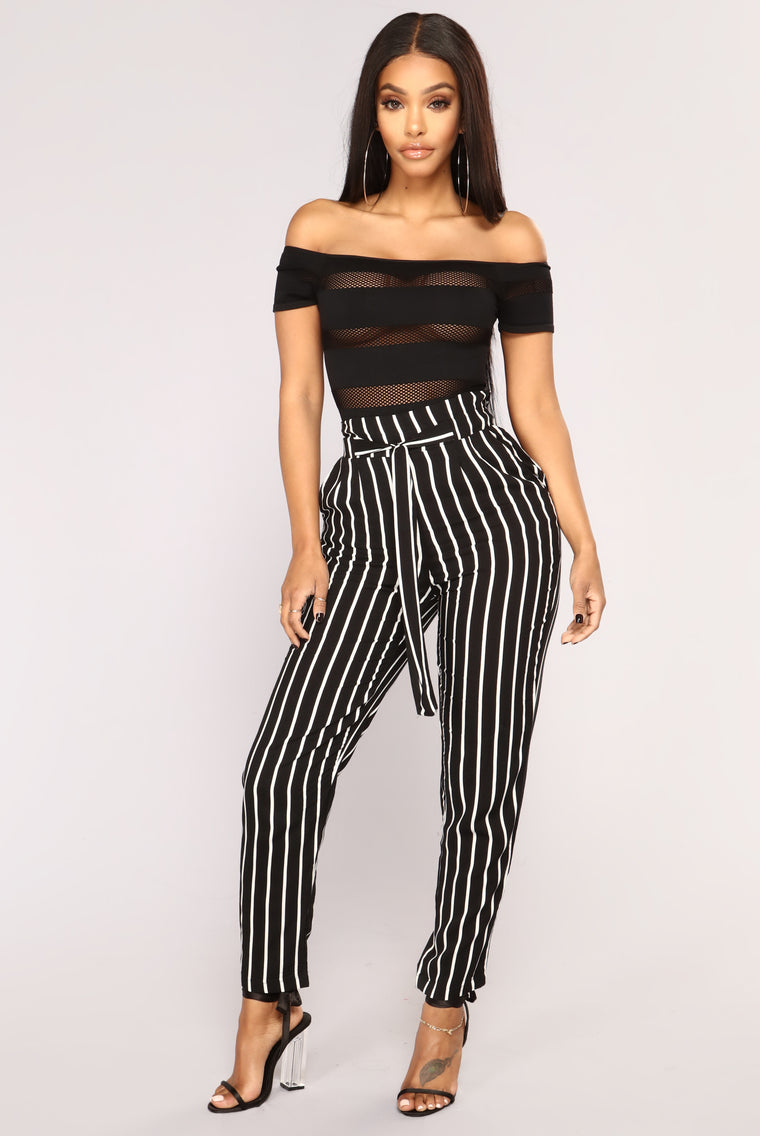 white pinstripe pants outfit