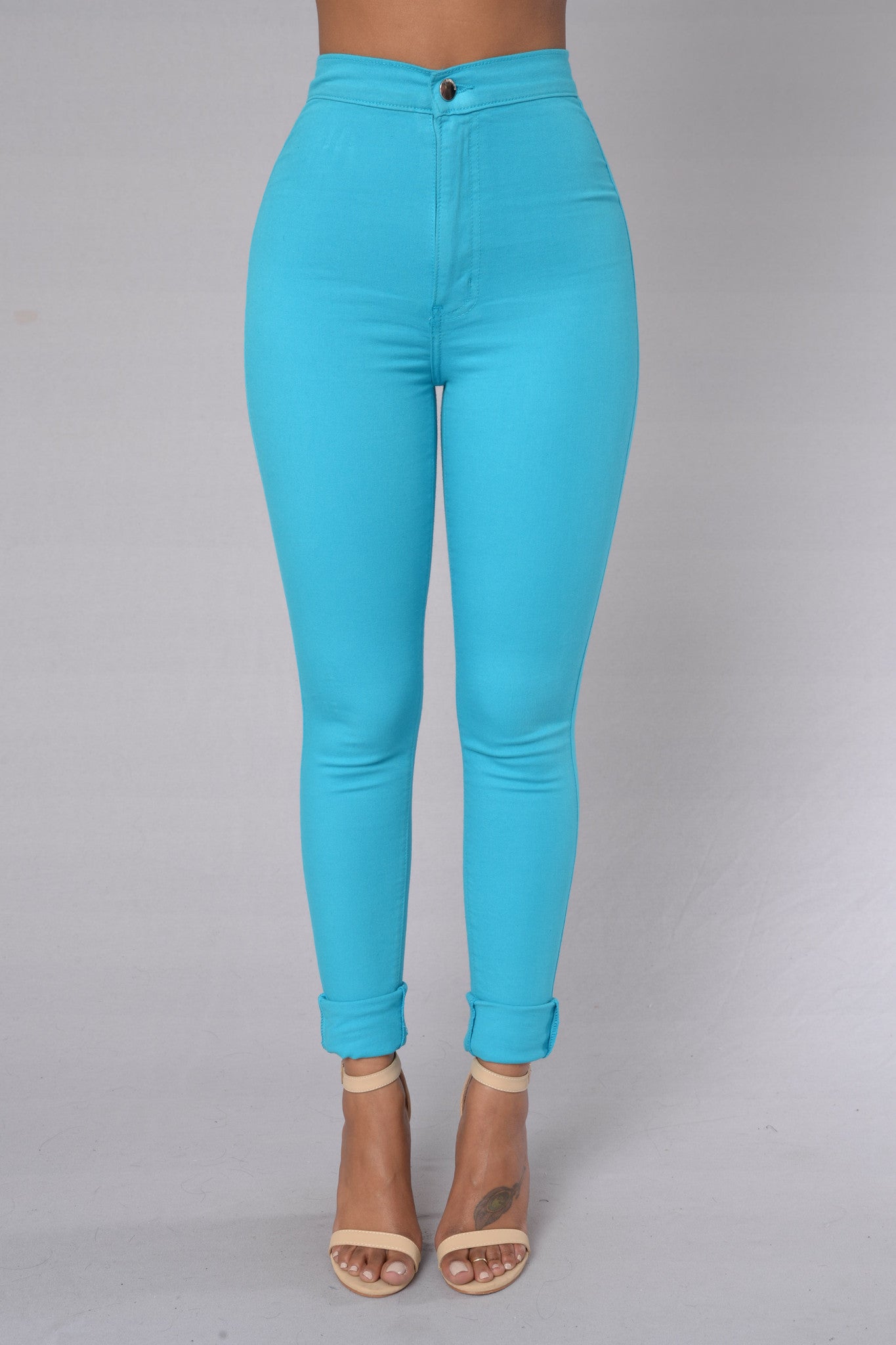 Super High Waist Denim Skinnies - Turquoise