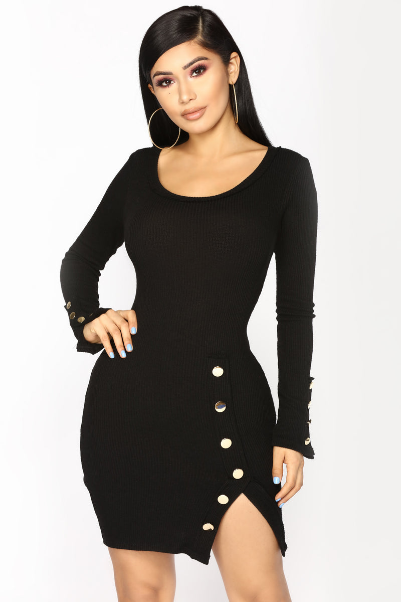 Cute As A Button Mini Dress - Black | Fashion Nova, Dresses | Fashion Nova