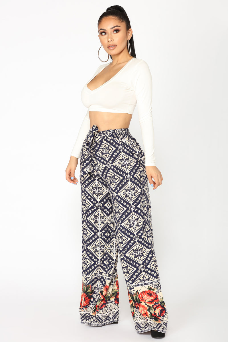 Shannon Tie Waist Pants - Navy Floral | Fashion Nova, Pants | Fashion Nova