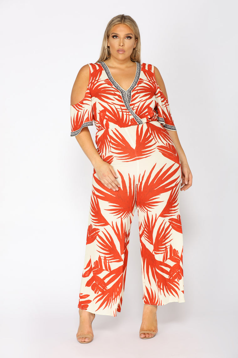 See The Sunrise Tropical Jumpsuit - Ivory/Red, Jumpsuits | Fashion Nova