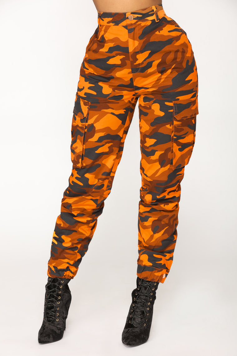high waisted orange camo pants