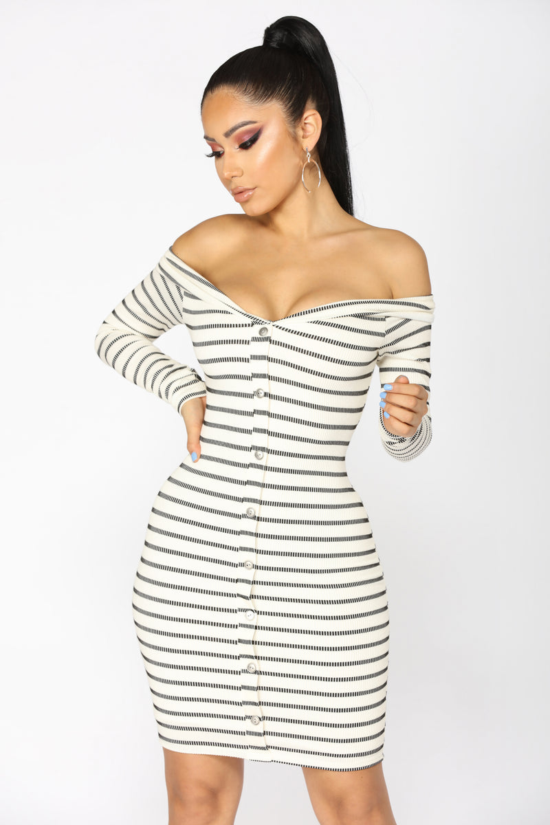 Stripe That Down Midi Dress - Ivory/Black | Fashion Nova, Dresses ...
