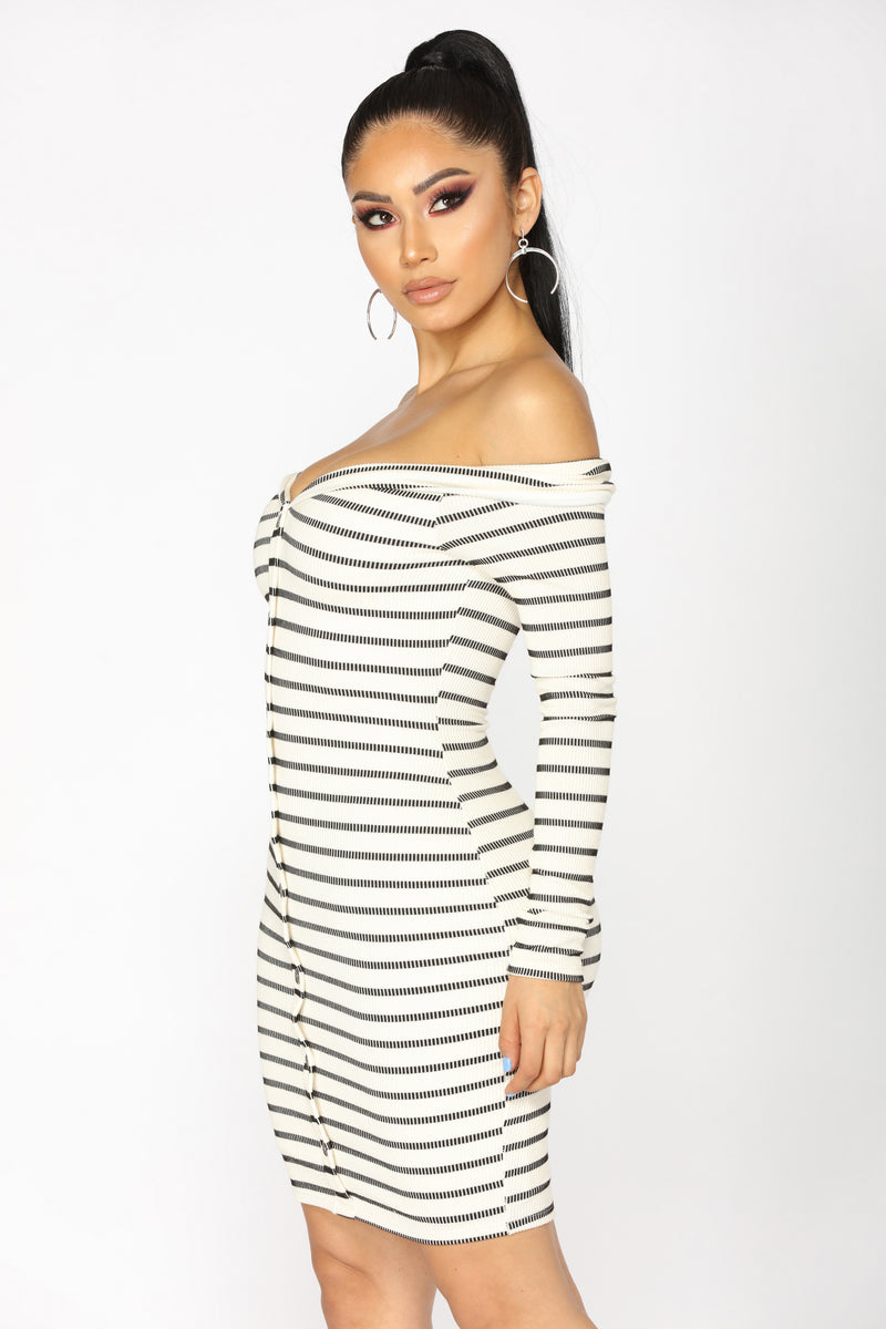 Stripe That Down Midi Dress - Ivory/Black | Fashion Nova, Dresses ...