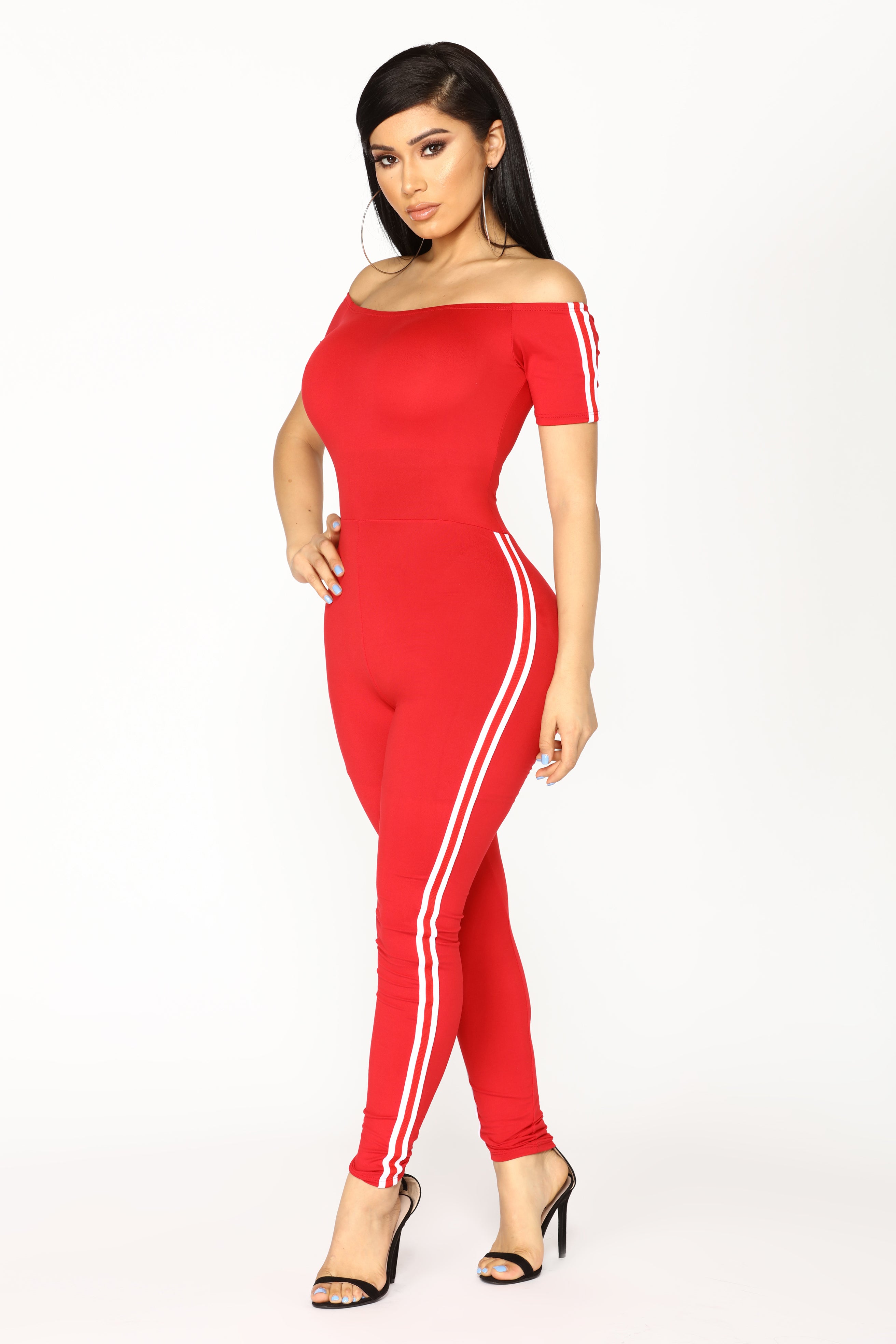 jumpsuit red and white