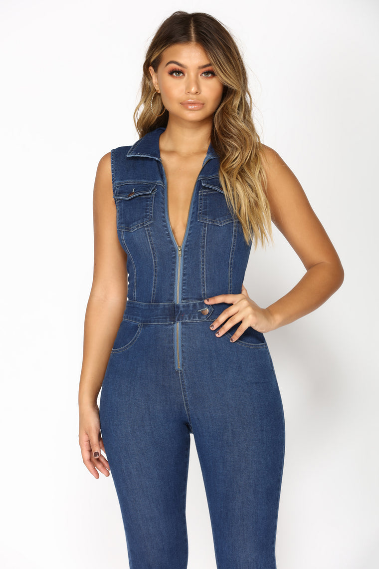 blue jean jumpsuit fashion nova