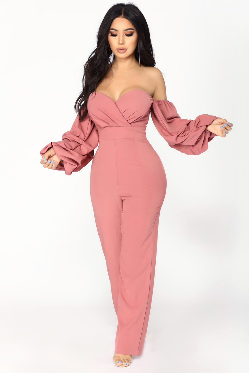 Ryana Off Shoulder Jumpsuit Dusty Mauve Fashion Nova Jumpsuits Fashion Nova