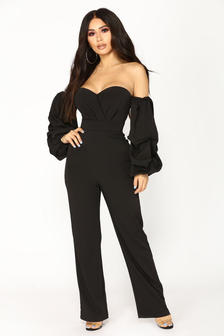 off the shoulder jumpsuit with sleeves