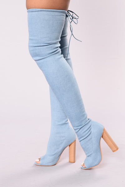 denim thigh high boots fashion nova