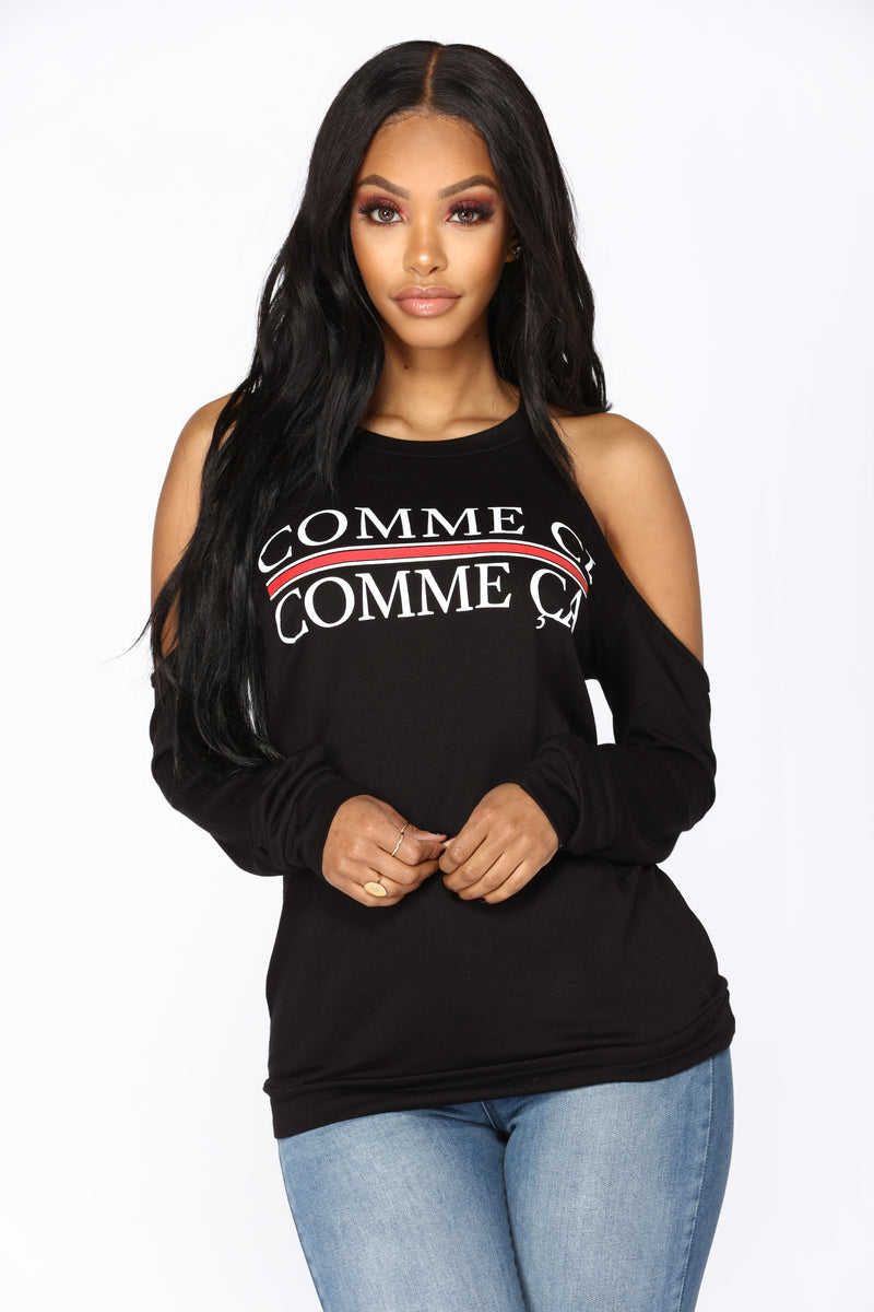 Comme Ci Comme Ca Long Sleeve Top Black Graphic Tees Fashion Nova