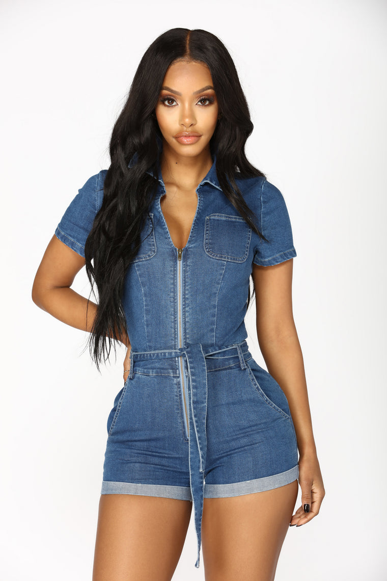 denim romper overalls