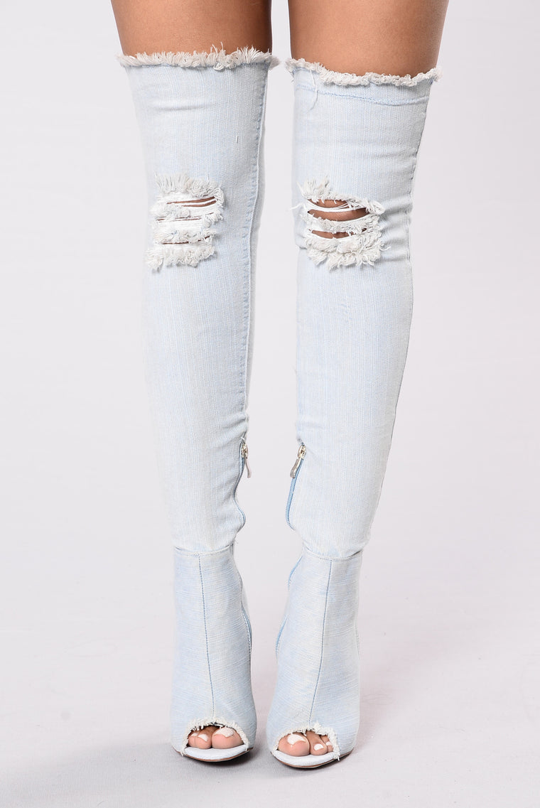 baby blue thigh high boots