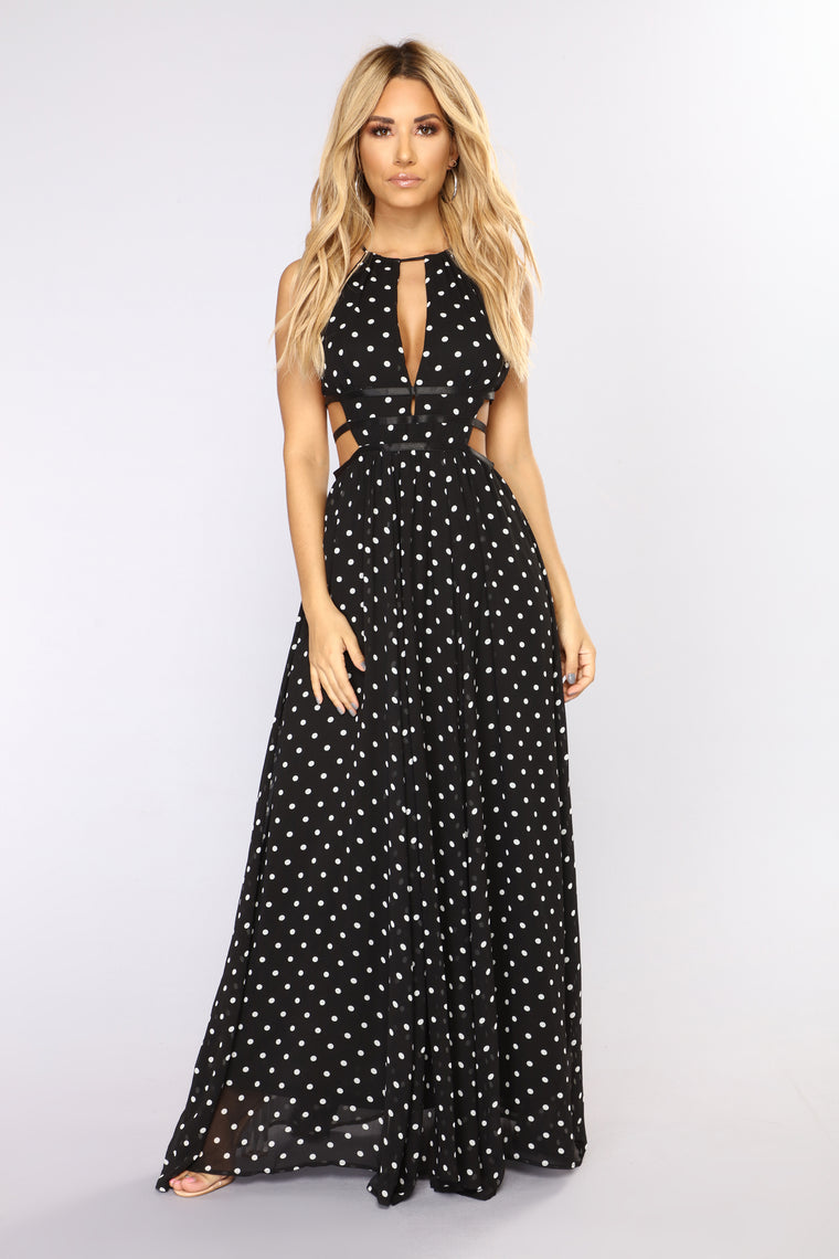 white long polka dot dress