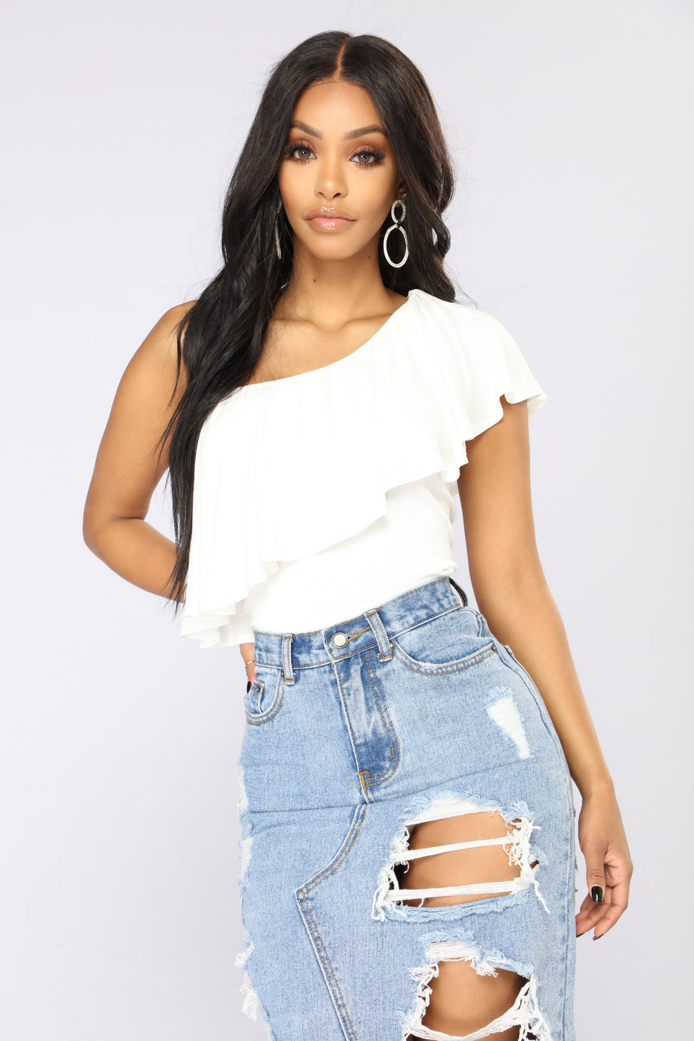 Long Summer Nights One Shoulder Top - White