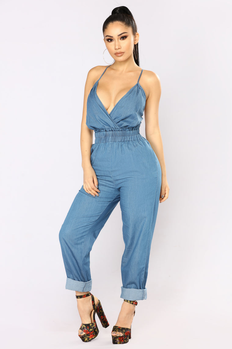 denim chambray jumpsuit