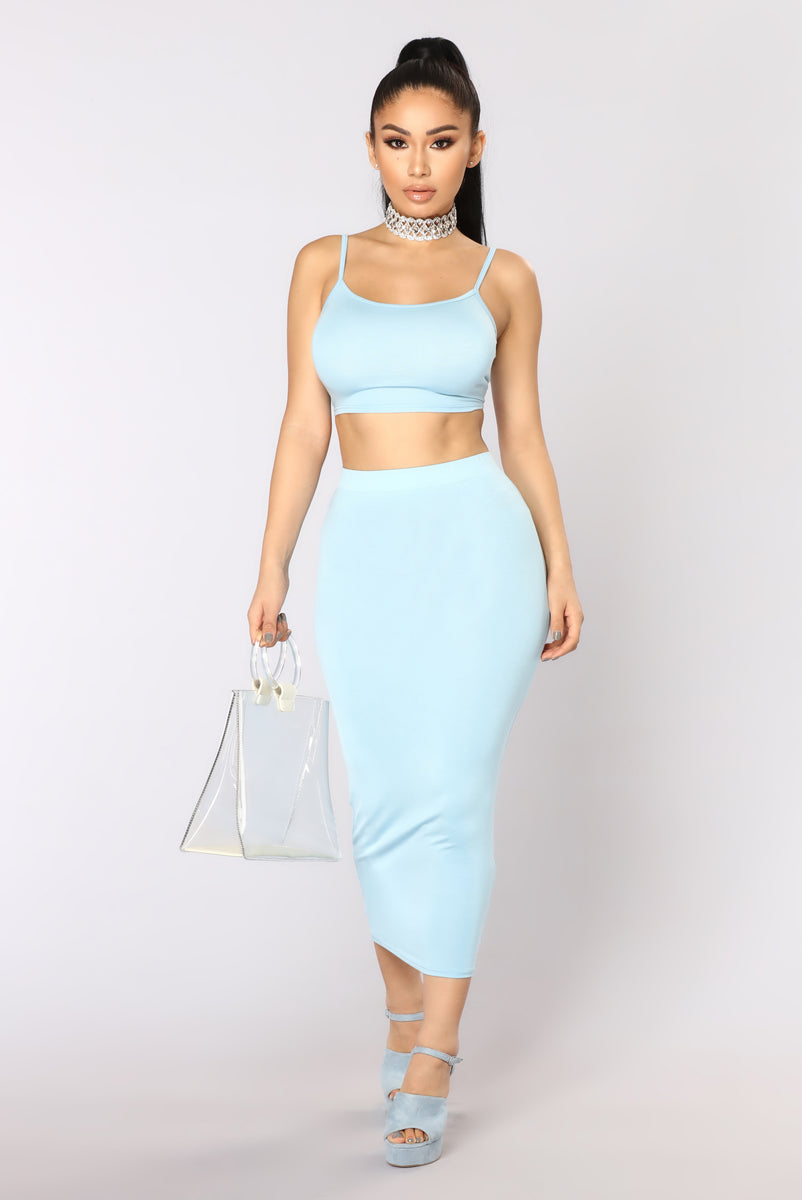 No Manners Skirt Set - Baby Blue 