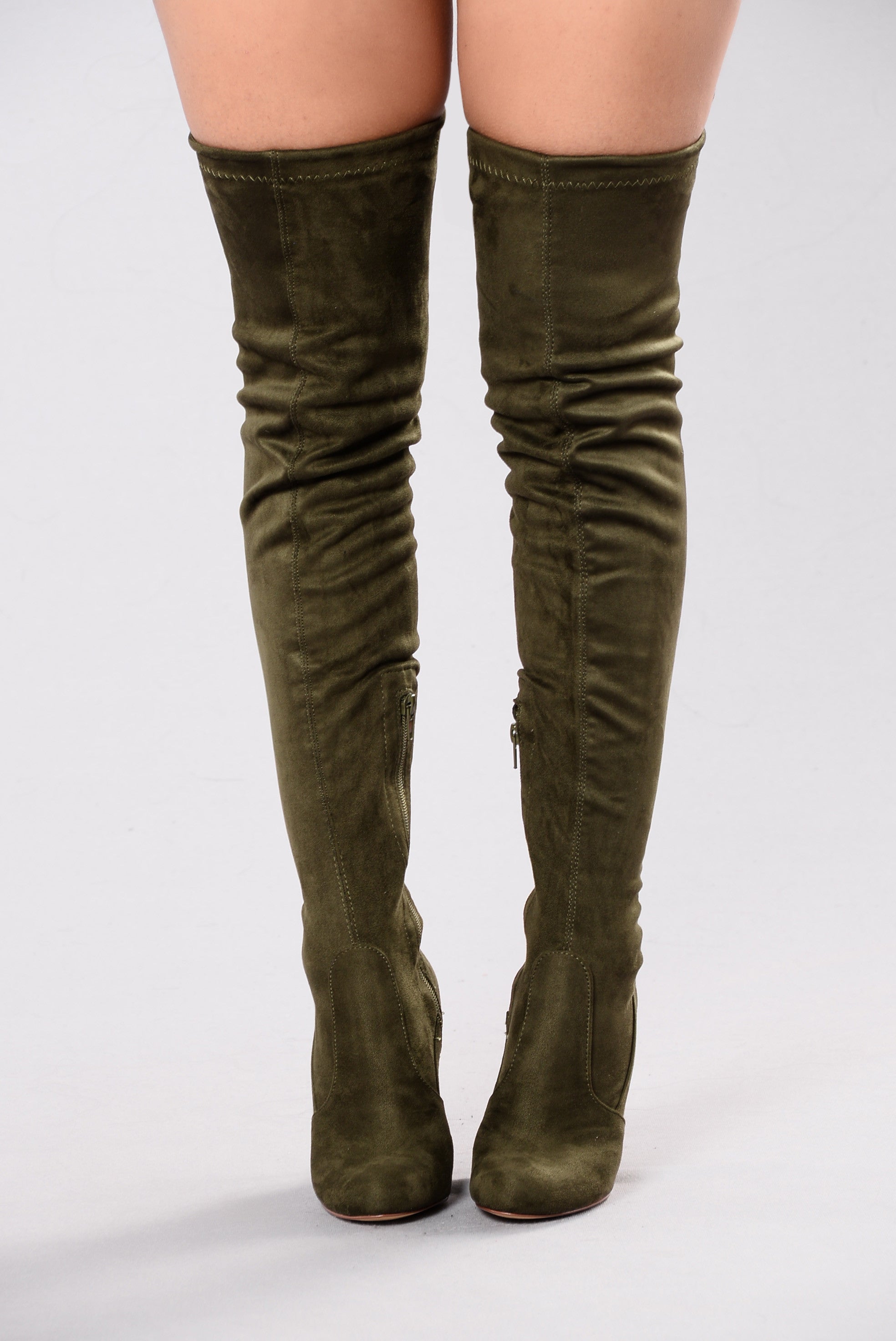 olive thigh high boots outfit