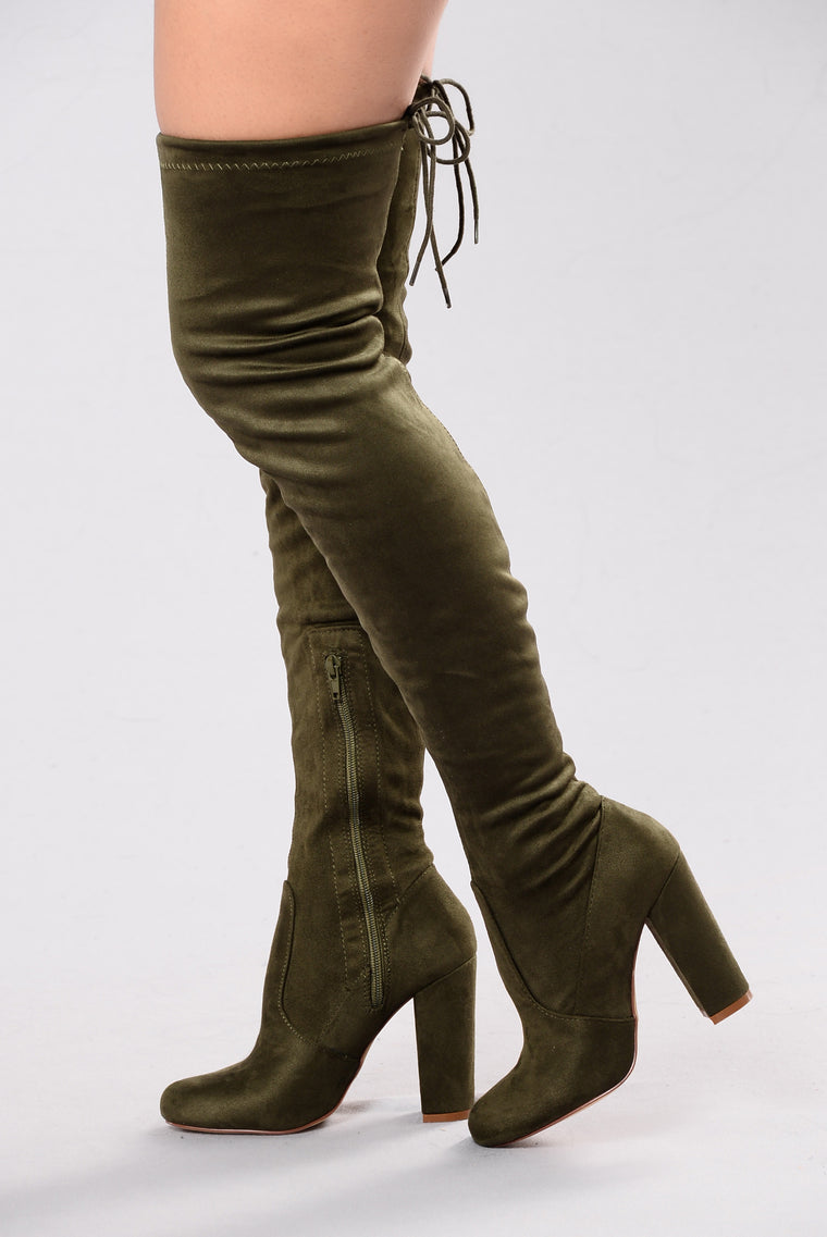 olive green long boots