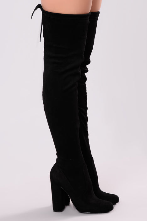 fashion nova black thigh high boots