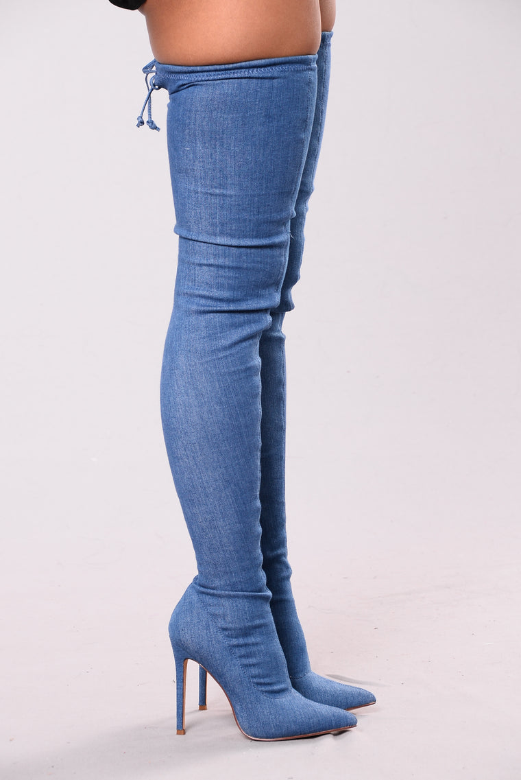 Vicky Over The Knee Boot - Denim, Shoes 