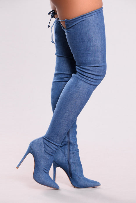 denim thigh high boots fashion nova