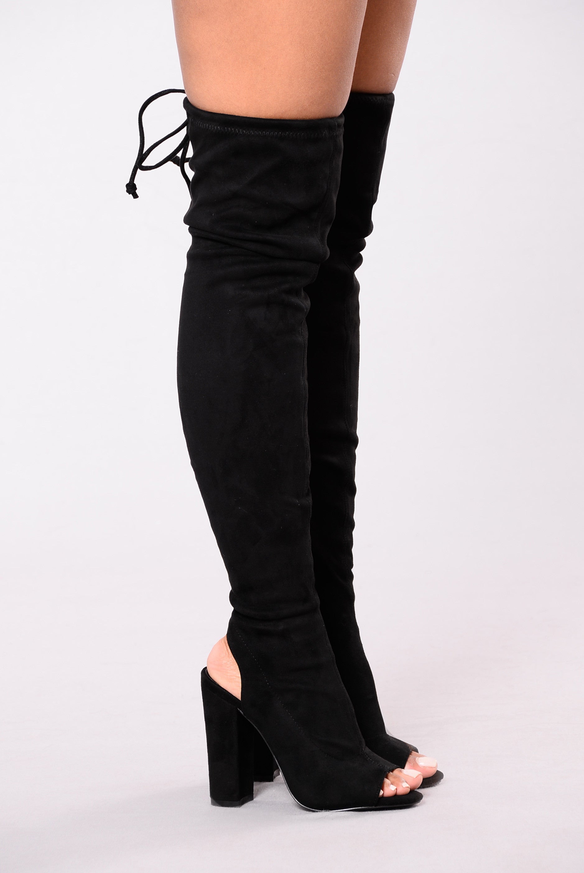 open toe knee high boot