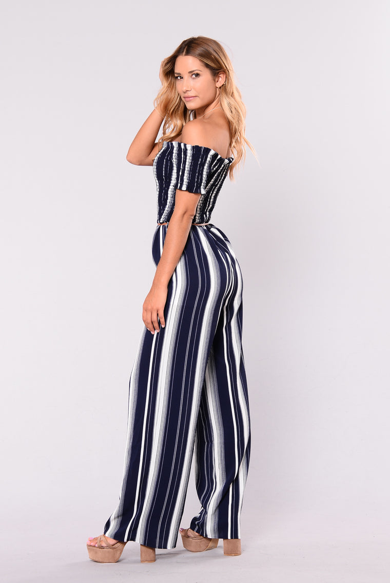 Never At Fault Jumpsuit - Navy Stripe