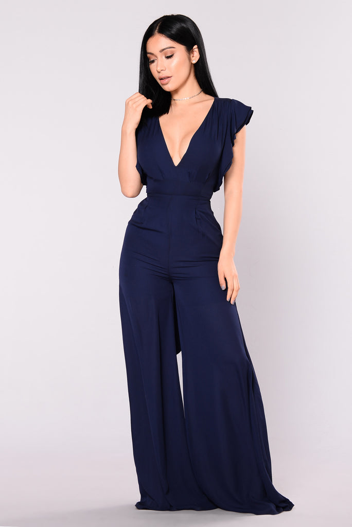 City Of Stars Ruffled Jumpsuit - Navy