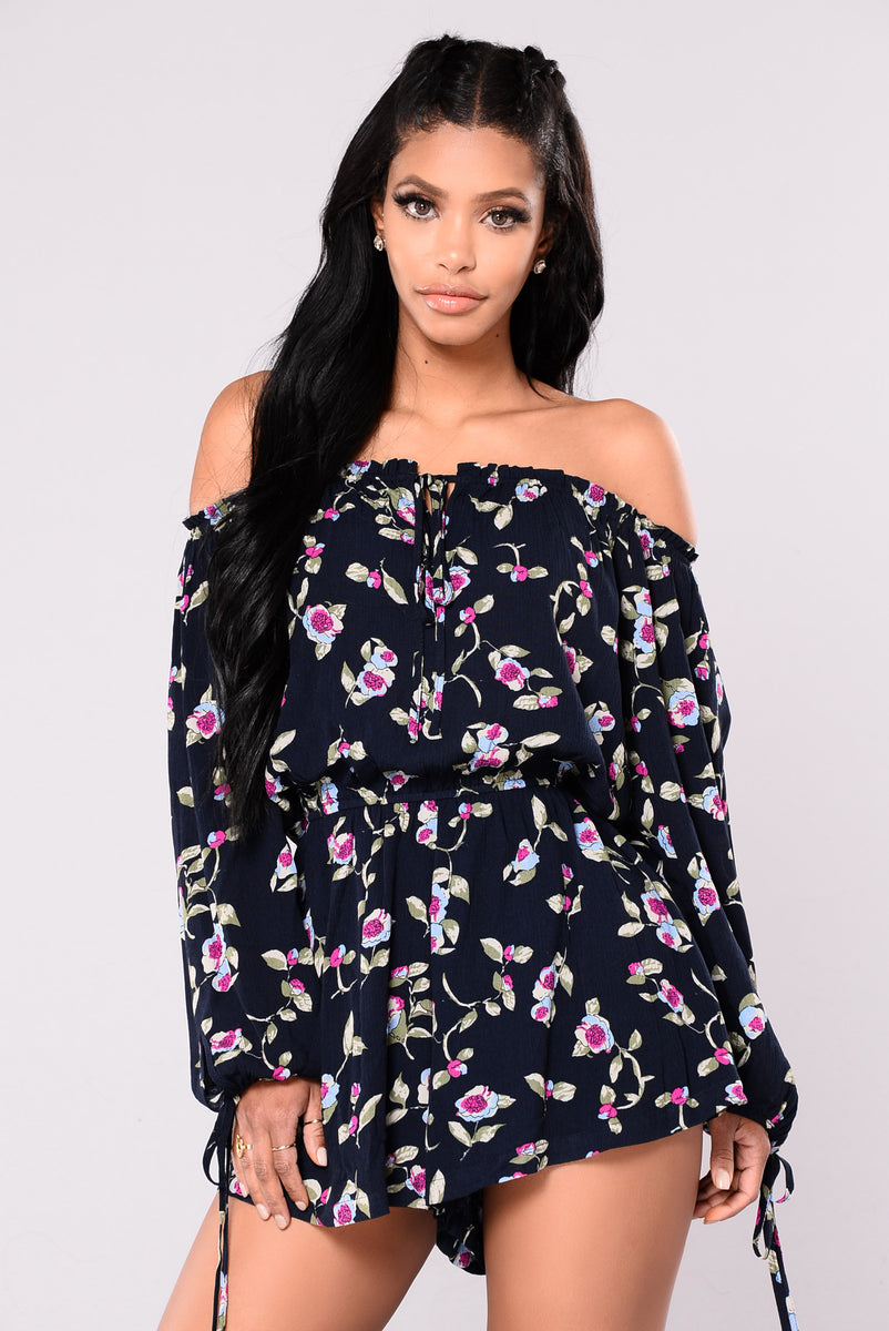 Conga Line Off Shoulder Romper - Navy | Fashion Nova, Rompers | Fashion ...