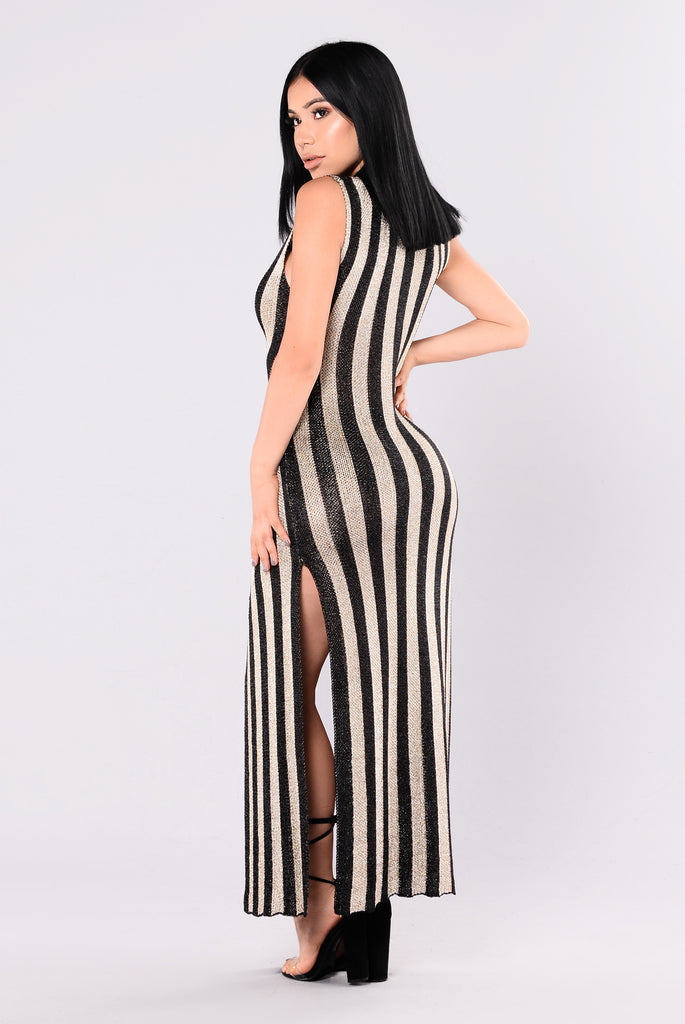 Hollywood Boulevard Striped Dress - Black/Gold