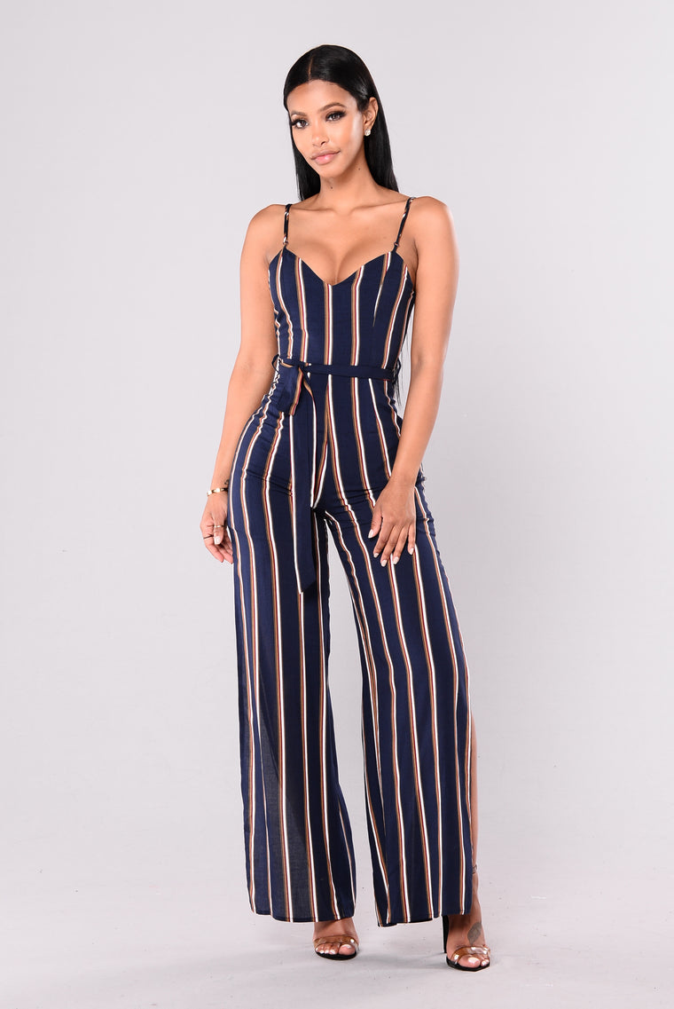 blue backless jumpsuit