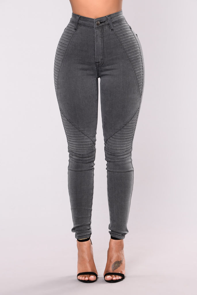 Alessia Ribbed Jeans - Dark Grey